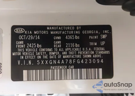 2015 Kia Optima Ex from USA, damaged, VIN 5XXGN4A78FG423094